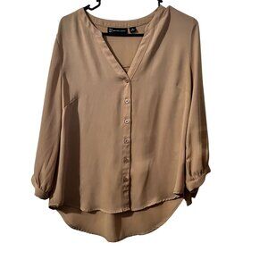 NY&C Womens Beige Buttom Down long sleeve, size M